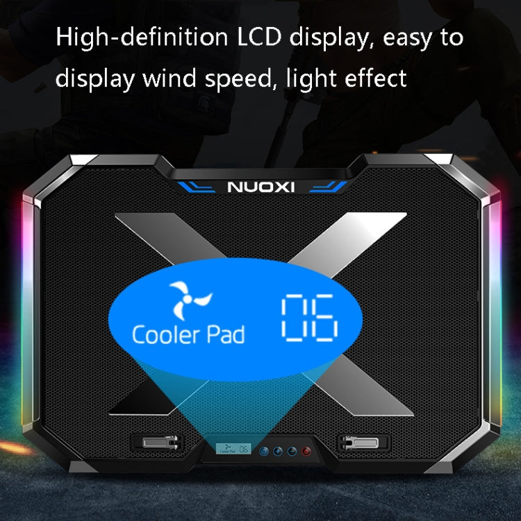 NUOXI Q8 Notebook Radiator LCD Screen Button Controllable RBG Luminescence Computer Cooling Base(Black)