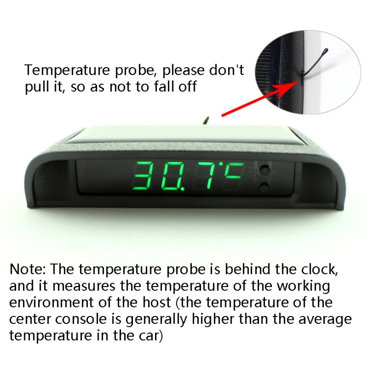 Solar Night Light Car Clock Automotive Electronic Clock Temperature Time+Date+Week+Temperature(Green Light)