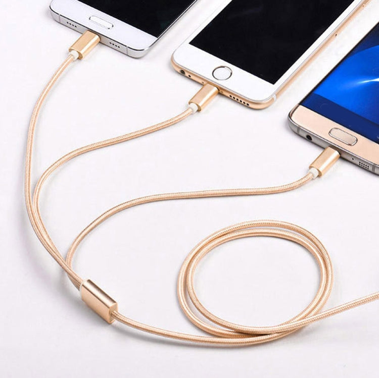 5 PCS 2A 3 In 1 USB To USB-C / Type-C + 8 Pin + Micro USB Braided Data Cable(Black)