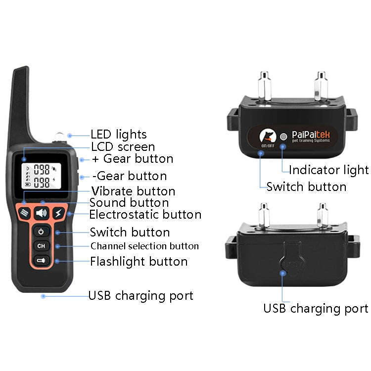 PaiPaitek PD529 Remote Control Dog Training Device Voice Control Anti-Barking Device Dog Training Device(Black)