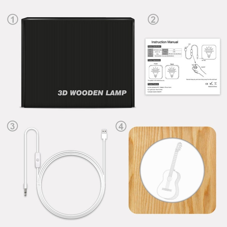 FS-A3272W Guitar Musical Instrument Solid Wood Frame Night Light(Warm White Light)