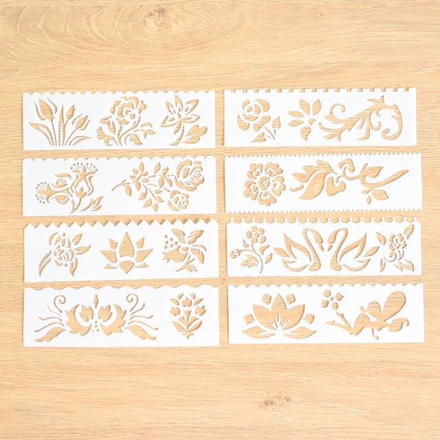 HB-9 Long Series 8 in 1 Drawing Ruler Hand Account Multi-Function Hollow Flower Edge Filling Template(Flowers)