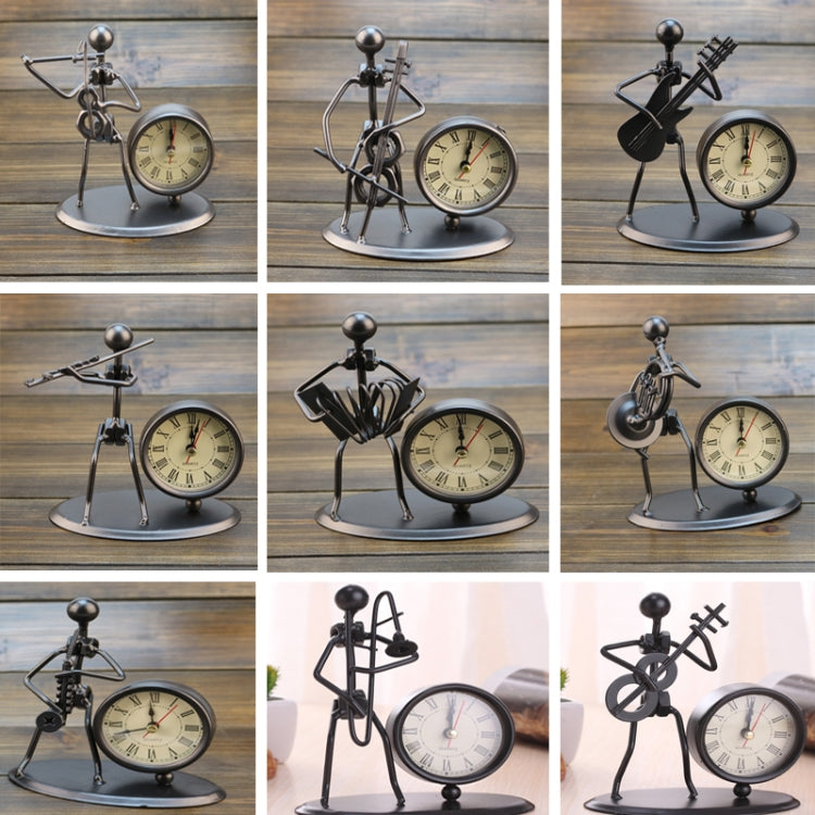 Iron Stainless Steel Small Table Clock Retro Personality Clock Birthday Gift(C67 French Horn Clock)