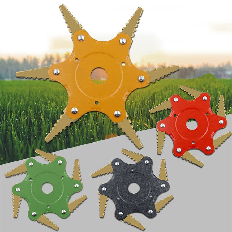 Toothed Mower Blade Six-Leaf Cyclone Blade Agricultural Weeder Parts(Golden Blade Bagged Red)