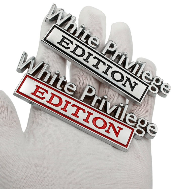 2 PCS Car Metal Leaf Board Car Logo White Privilege Edition Modified Car Body Sticker Sign(Silver Black)