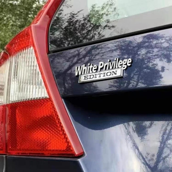 2 PCS Car Metal Leaf Board Car Logo White Privilege Edition Modified Car Body Sticker Sign(Silver Black)