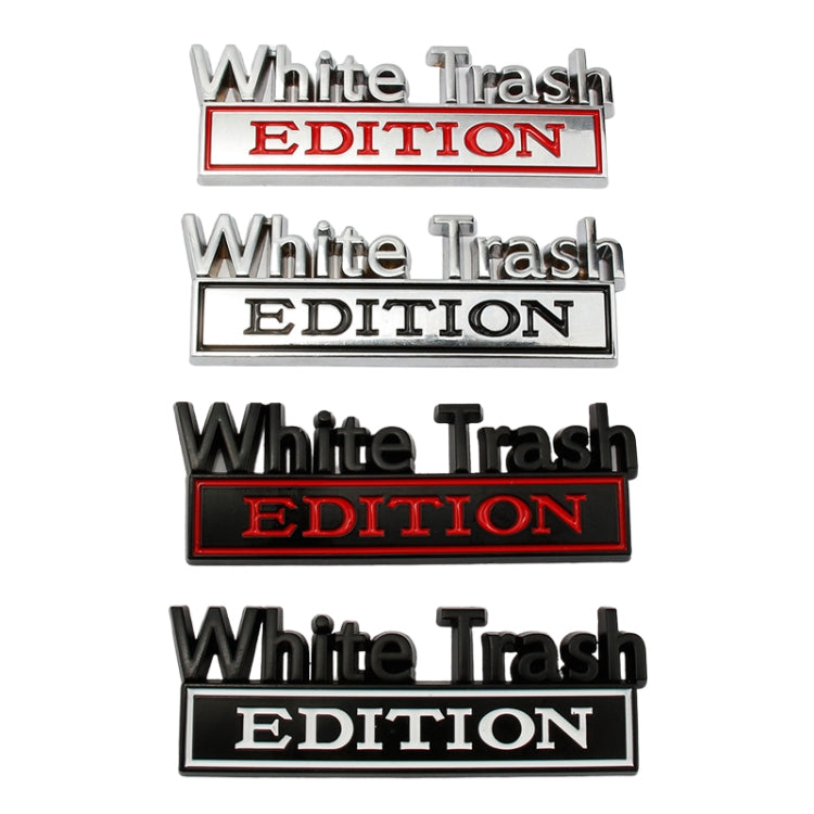 2 PCS Car Metal Modification Standard White Trash Edition Car Label Stickers(Black Red)