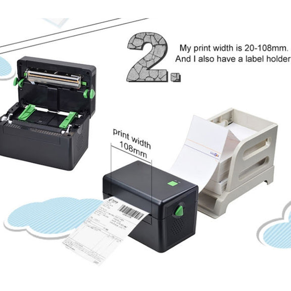 Xprinter XP-108B 4 Inch 108mm Label Printer Thermal Barcode Printer , Model: USB + Bluetooth Version