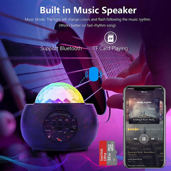 DQ-M3 LED Rotating Starry Sky Light Bluetooth Music Planets Ocean Projector Support TF Card,Style: Rechargeable(Black)