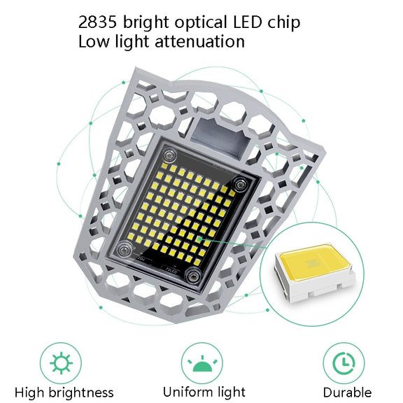 80W LED Industrial Mining Light Water-resistant Light Sensor Folding Tri-Leaf Garage Lamp(Warm White Light)