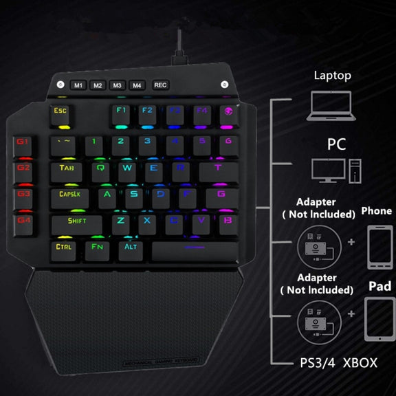 K700 44 Keys RGB Luminous Switchable Axis Gaming One-Handed Keyboard, Cable Length: 1m(Blue Shaft)