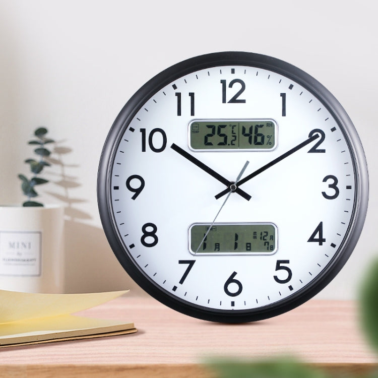 13 Inch Dual-screen LED Display Wall Clock Living Room Temperature And Humidity Calendar Multi-function Clock(Black)