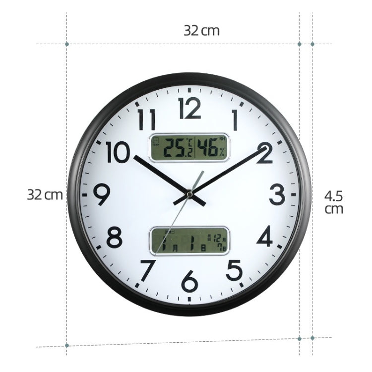 13 Inch Dual-screen LED Display Wall Clock Living Room Temperature And Humidity Calendar Multi-function Clock(Black)