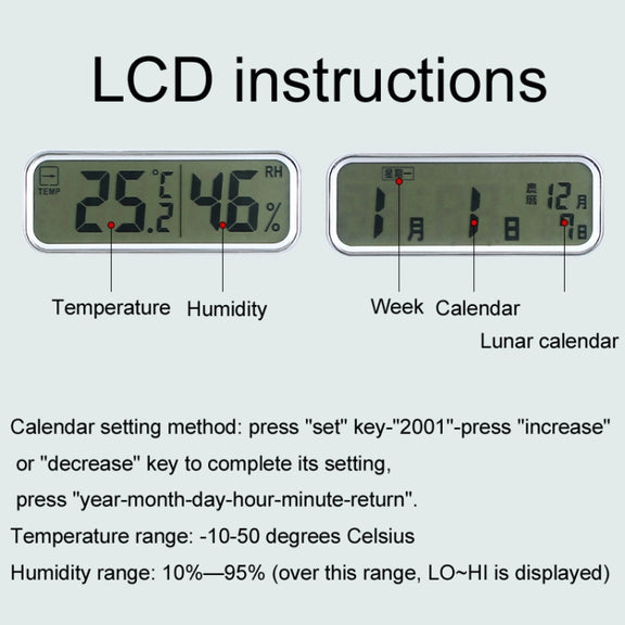 13 Inch Dual-screen LED Display Wall Clock Living Room Temperature And Humidity Calendar Multi-function Clock(Black)
