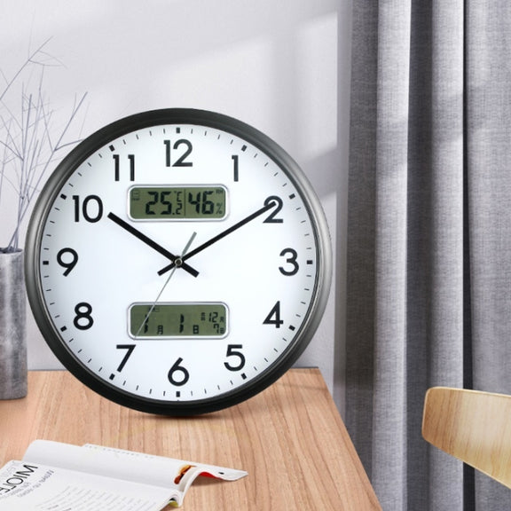 13 Inch Dual-screen LED Display Wall Clock Living Room Temperature And Humidity Calendar Multi-function Clock(Black)