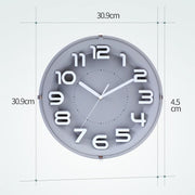 12 Inch Living Room Silent Wall Clock Round Stereo 3D Digital Wall Clock(Gray)