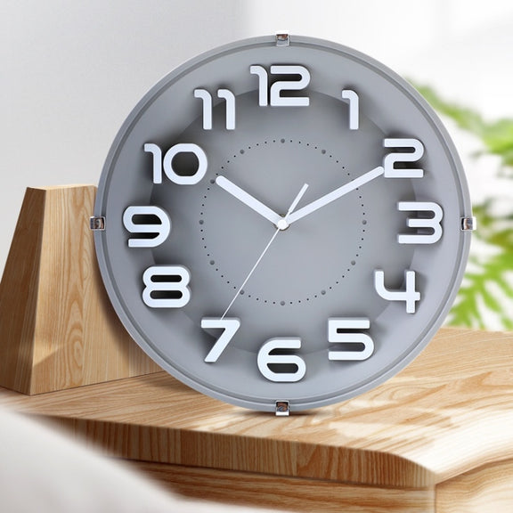 12 Inch Living Room Silent Wall Clock Round Stereo 3D Digital Wall Clock(Gray)
