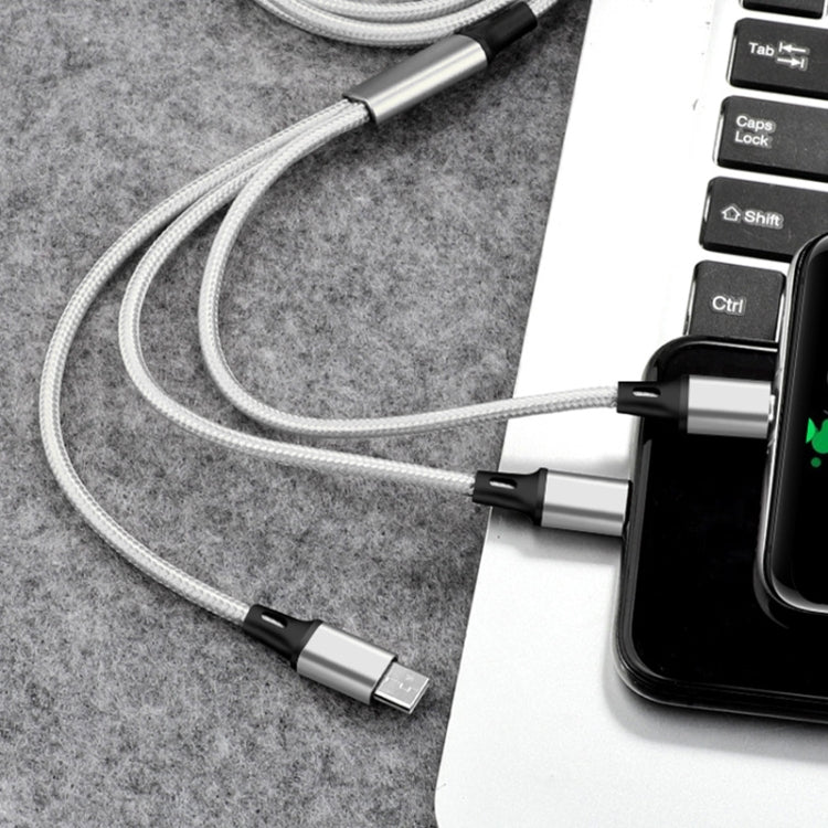 2 PCS ZZ034 USB To 8 Pin + USB-C / Type-C + Micro USB 3 In 1 Fast Charging Cable, Style: Mini-Blue