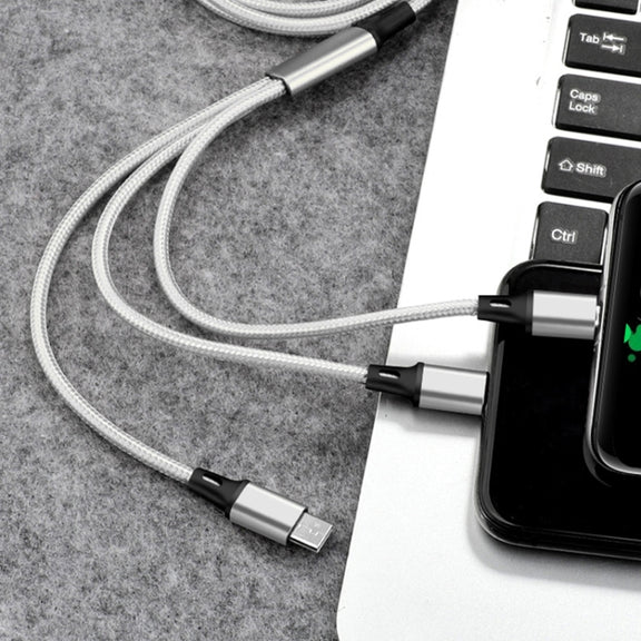 2 PCS ZZ034 USB To 8 Pin + USB-C / Type-C + Micro USB 3 In 1 Fast Charging Cable, Style: Mini-Black