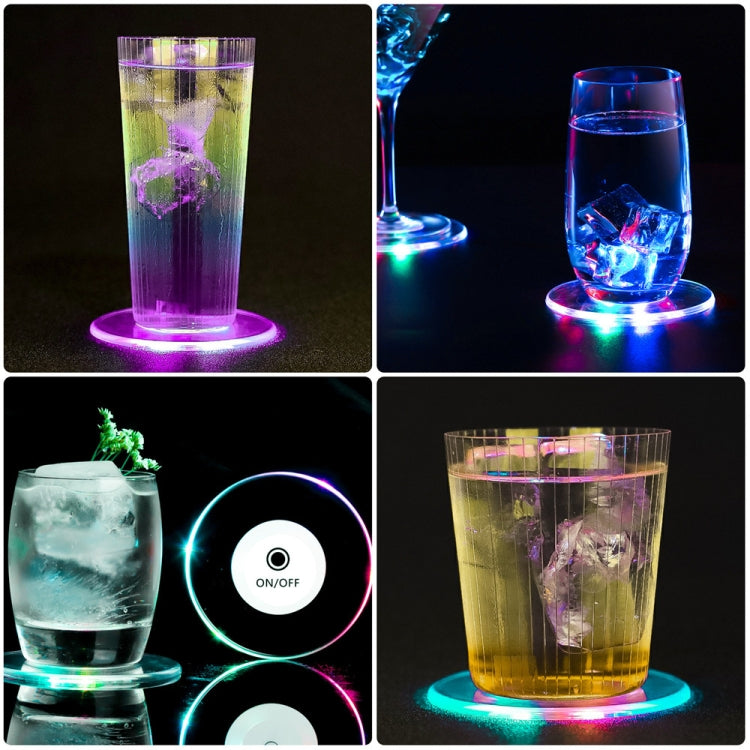 LED Flashing Coaster Bar KTV Cocktail Base Light Luminous Coaster(Round White Light)
