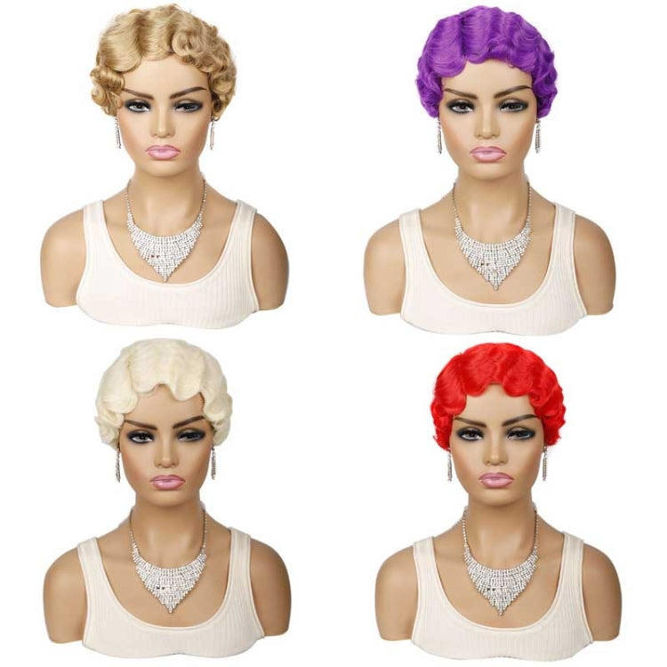 Ladies Short Hair Wig Retro Water Wave Curly Wig(51p #)