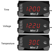 Voltage Clock And Temperature 3 In 1 LED Electronic Meter Large-Screen Digital Display Water-resistant And Dustproof Voltmeter(White Light)