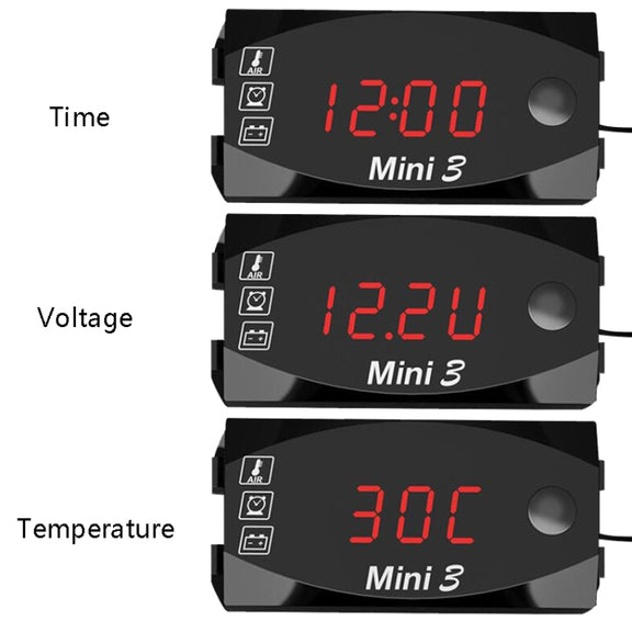 Voltage Clock And Temperature 3 In 1 LED Electronic Meter Large-Screen Digital Display Water-resistant And Dustproof Voltmeter(White Light)