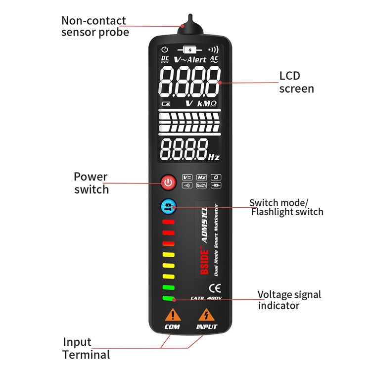 BSIDE Dual-Mode Smart Large-Screen Display Multimeter Electric Pen Portable Voltage Detector, Specification: ADMS1