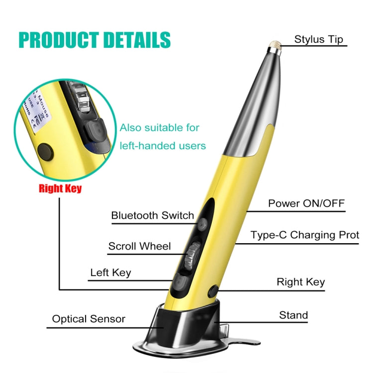 PR-A19 2.4GHz Wireless Charging Bluetooth Mouse Pen Type Shining Quiet Mouse(Red)