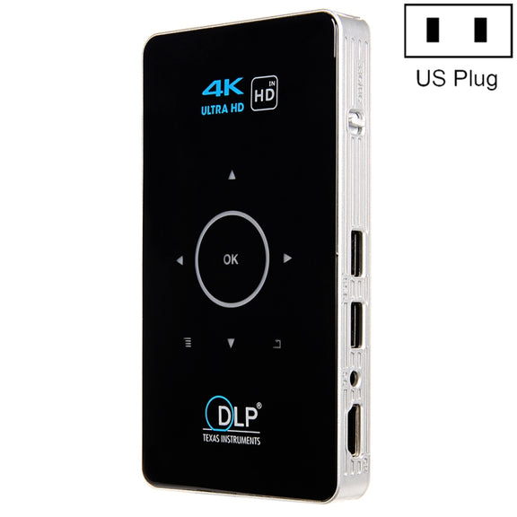C6 1G+8G Android System Intelligent DLP HD Mini Projector Portable Home Mobile Phone Projector， US Plug  (Black)