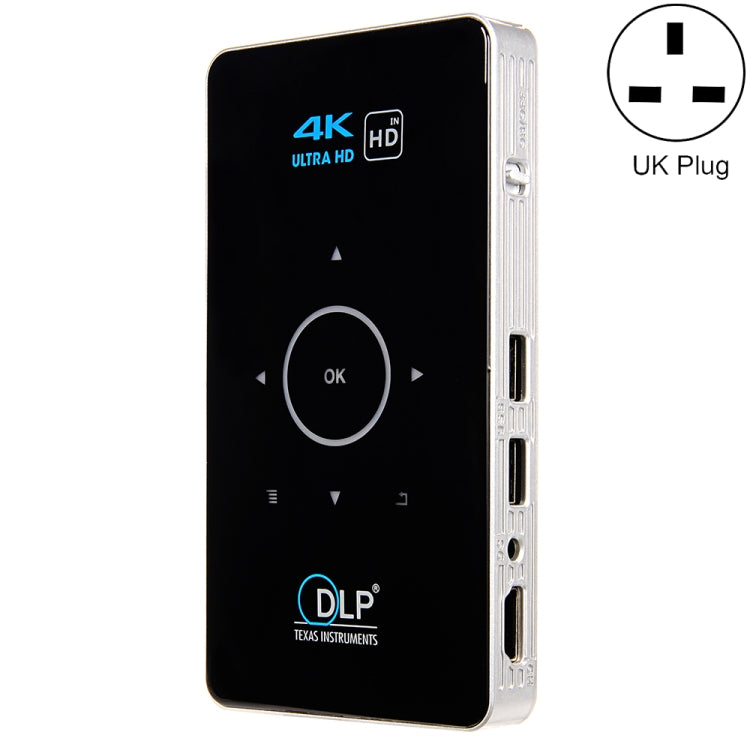 C6 1G+8G Android System Intelligent DLP HD Mini Projector Portable Home Mobile Phone Projector， UK Plug (Black)