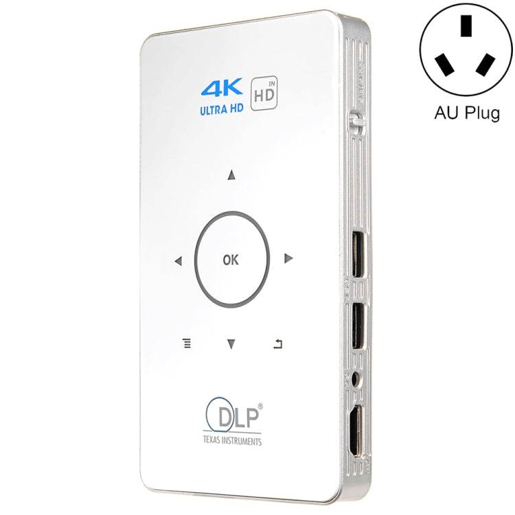 C6 1G+8G Android System Intelligent DLP HD Mini Projector Portable Home Mobile Phone Projector， AU Plug (White)