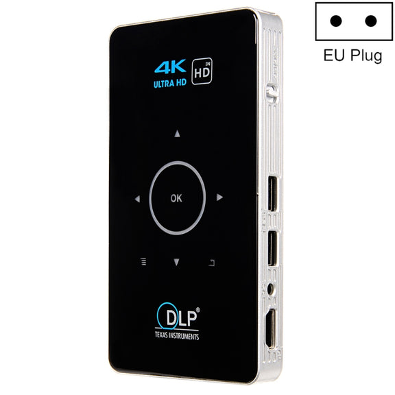 C6 2GB+32GB Android Smart DLP HD Projector Mini Wireless Projector, EU Plug (Black)