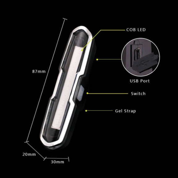 Bicycle Light USB Charging LED Warning Light Night Riding COB Tail Light, Specification: 7505B Red White Light