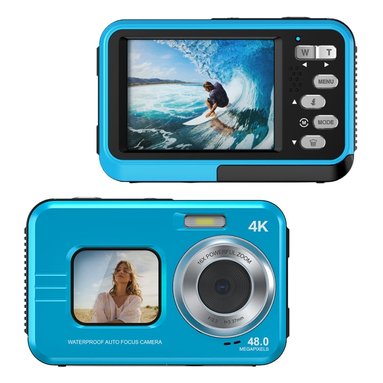 WDC901 3.5m Water-resistant 48MP HD Dual Screen Outdoor Sports Digital Camera EU Plug(Blue)