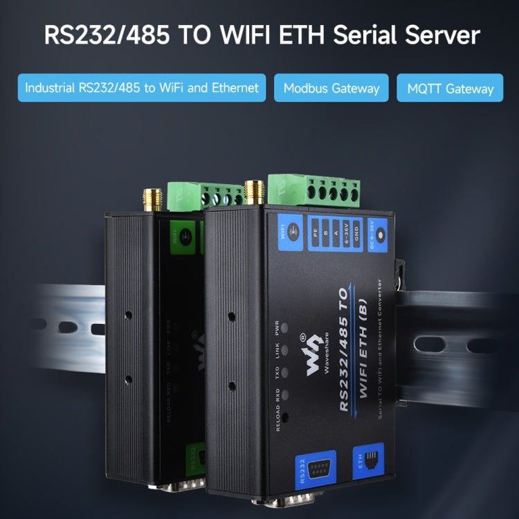 Waveshare Industrial Grade Serial Server RS232/485 to WiFi / Ethernet RJ45 Network Port