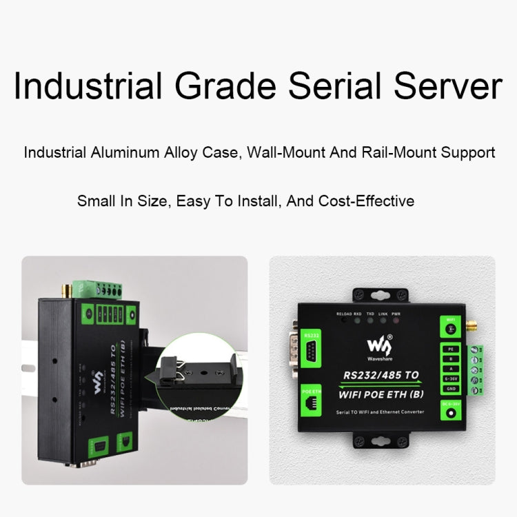 Waveshare Industrial Grade Serial Server RS232/485 to WiFi / Ethernet RJ45 Network Port