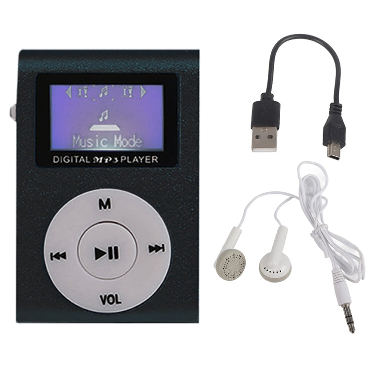 128M+Earphone+Cable Mini Lavalier Metal MP3 Music Player with Screen(Black)