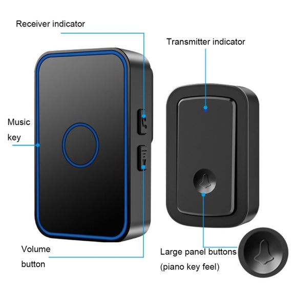 CACAZI A19 1 For 1 Wireless Music Doorbell without Battery, Plug:UK Plug(Black)
