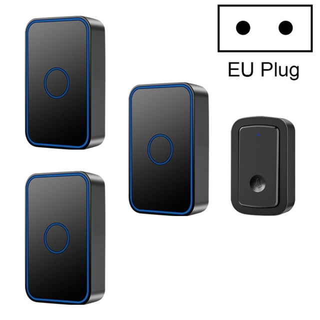CACAZI  A19 1 For 3  Wireless Music Doorbell without Battery, EU Plug(Black)