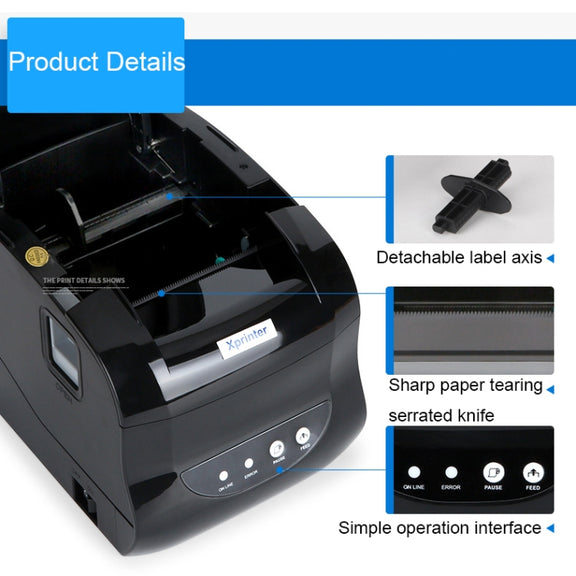 Xprinter XP-365B 80mm Thermal Label Printer Clothing Tag Supermarket Barcode Printer, Plug: US Plug(Bluetooth Version)