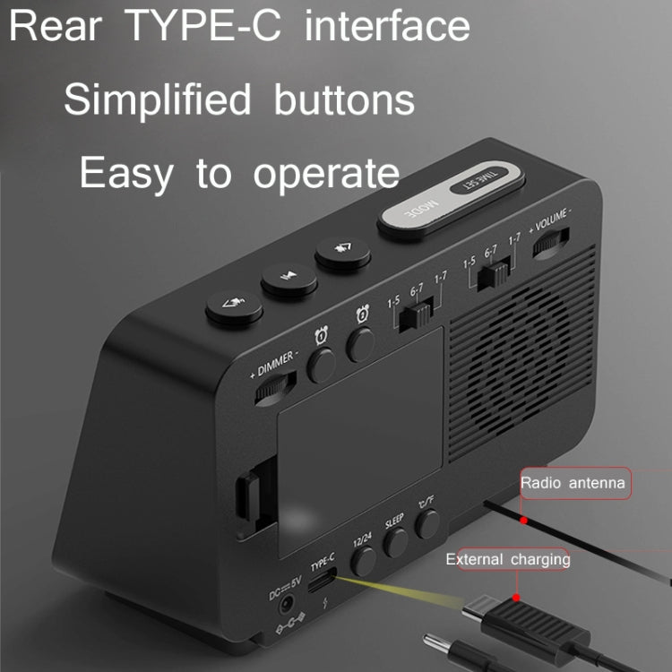 K5 Wireless Bluetooth Speaker Desktop Alarm Clock Radio, Specification: EU Plug(Black)