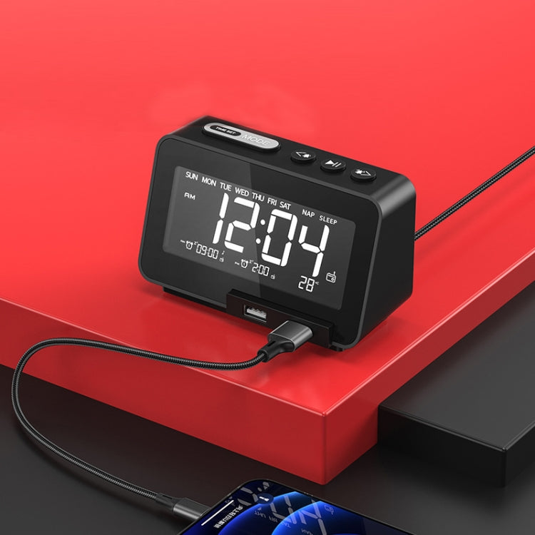 K5 Wireless Bluetooth Speaker Desktop Alarm Clock Radio, Specification: UK Plug(Black)