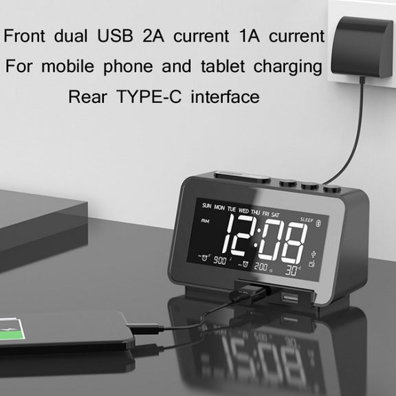 K5 Wireless Bluetooth Speaker Desktop Alarm Clock Radio, Specification: UK Plug(Black)