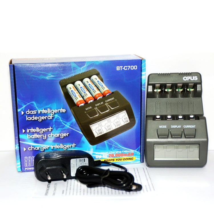 OPUS Smart Battery Charger Multifunctional Measuring Internal Resistance Backlight Charger, EU Plug, Model: BT-C700