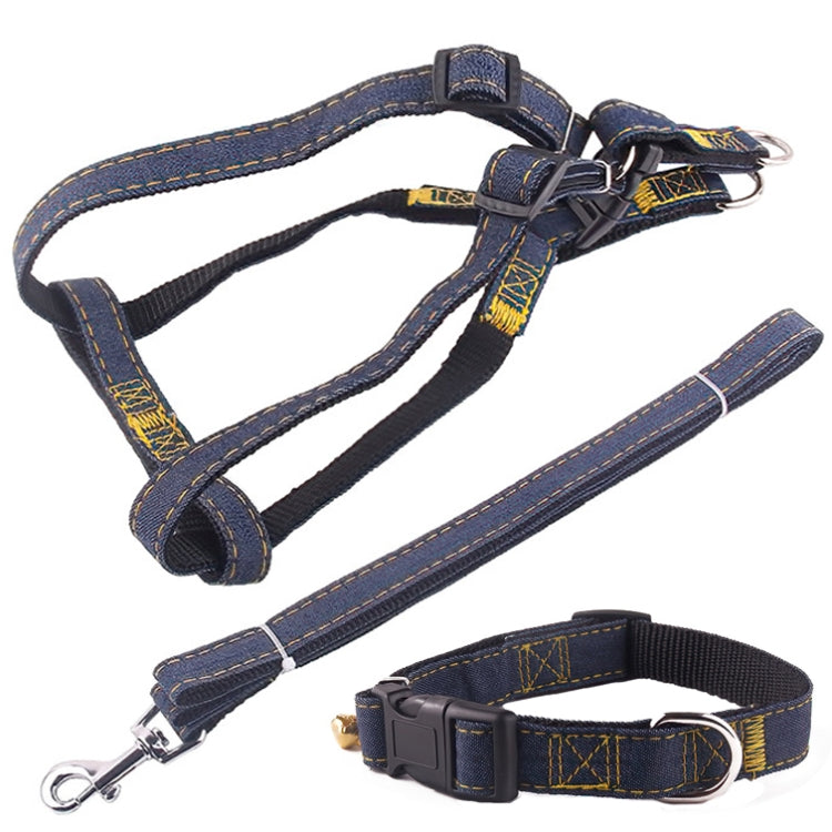BG-Q1025 Leash+Chest Strap+Collar Thickened Strong Denim Pet Dog Leash Set, Size: XL(Black)
