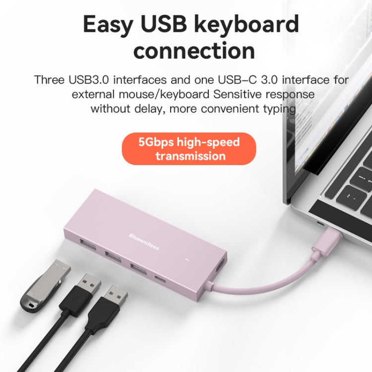 Blueendless 4K60Hz + Data Port Type-C Docking Station USB3.0 Splitter, Spec: 6-in-1 Blue