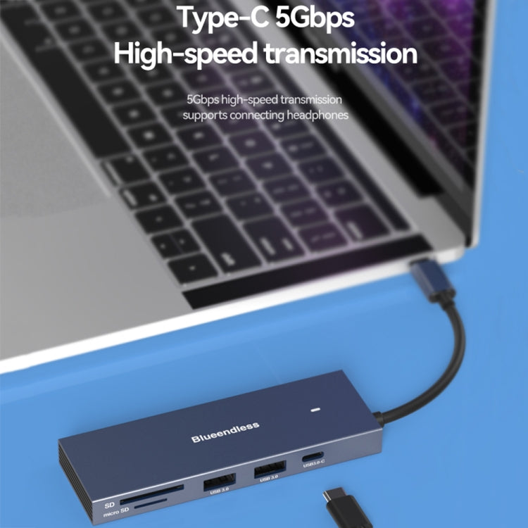 Blueendless 4K60Hz + Data Port Type-C Docking Station USB3.0 Splitter, Spec: 6-in-1 Blue