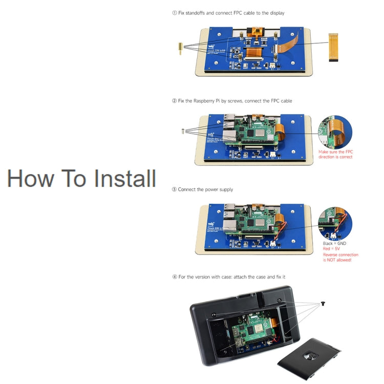 Waveshare 7 inch 800��480 IPS Capacitive Touch Display, DSI Interface, 5-Point Touch with Case