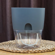 Transparent Plastic Double-Layer Water Storage Automatic Water-Absorbing Flowerpot, Size: A703 Caliber 8.2cm(Gray Transparent Basin)